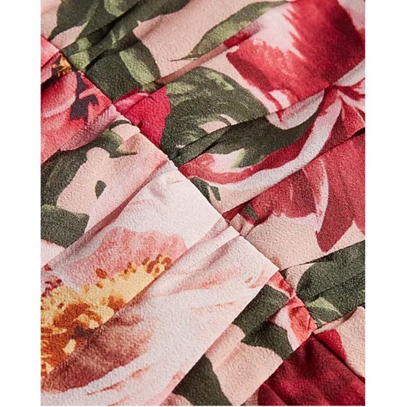 Express Fuchsia Hot Pink Floral Print Ruched Pleated Fit And Flare Mini Skirt 10 - Picture 6 of 6